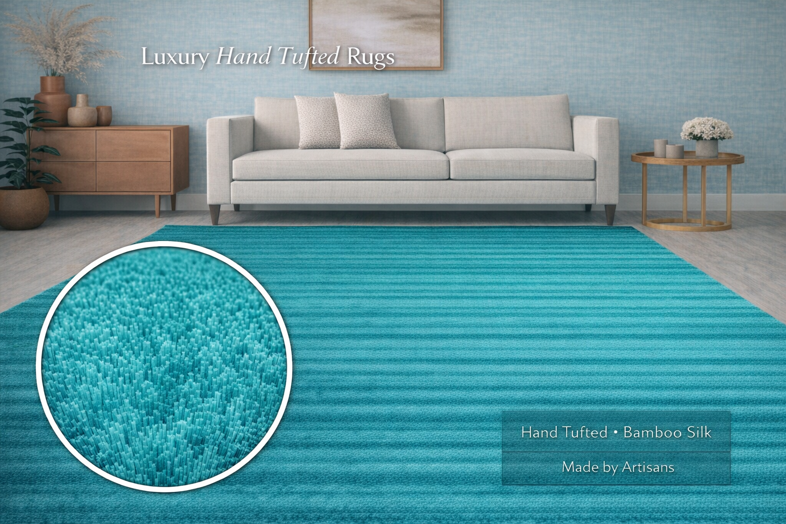 Teal Solid Hand Tufted Carpet & Rugs