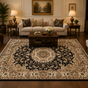 Midnight Kashan Machine Made Silk Carpet & Rugs